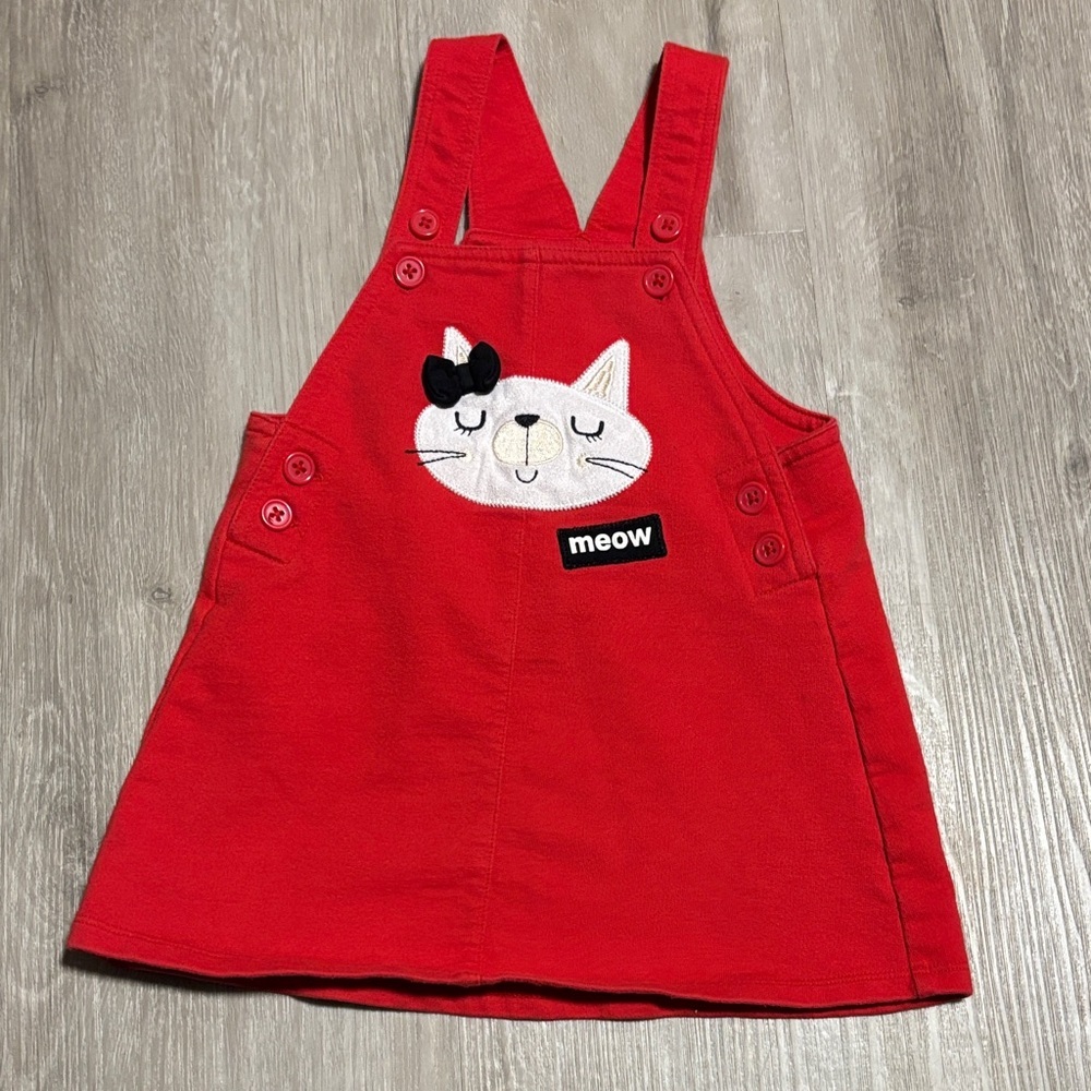 Red Cat Embroidered Pinafore Dress